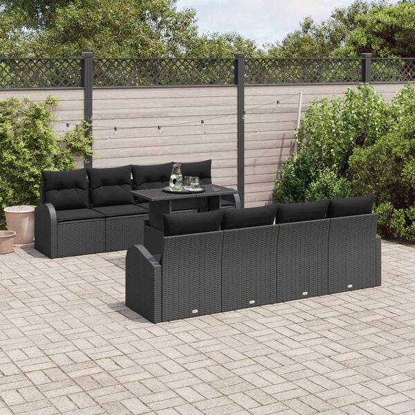 vidaXL Set de canapele pentru grădină cu pernă 7 pcs Negru Rattan poli