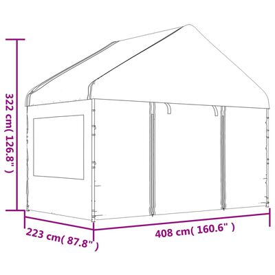 vidaXL Foișor cu acoperiș, alb, 4,08x2,23x3,22 m, polietilenă