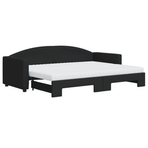 vidaXL Pat de zi cu extensie și saltele, negru, 80x200 cm, textil