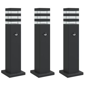 vidaXL Lămpi podea exterior cu senzor, 3 buc., negru, 50 cm, aluminiu
