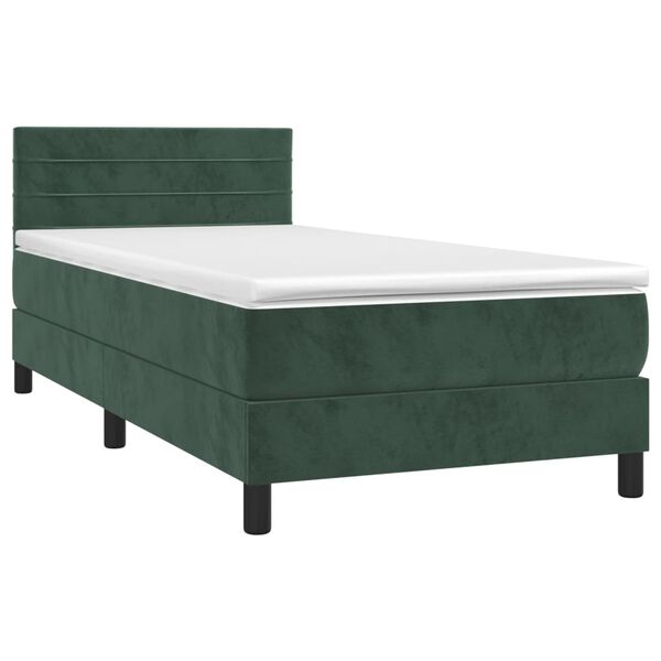 vidaXL Pat box spring cu saltea, verde &icirc;nchis, 100x200 cm, catifea