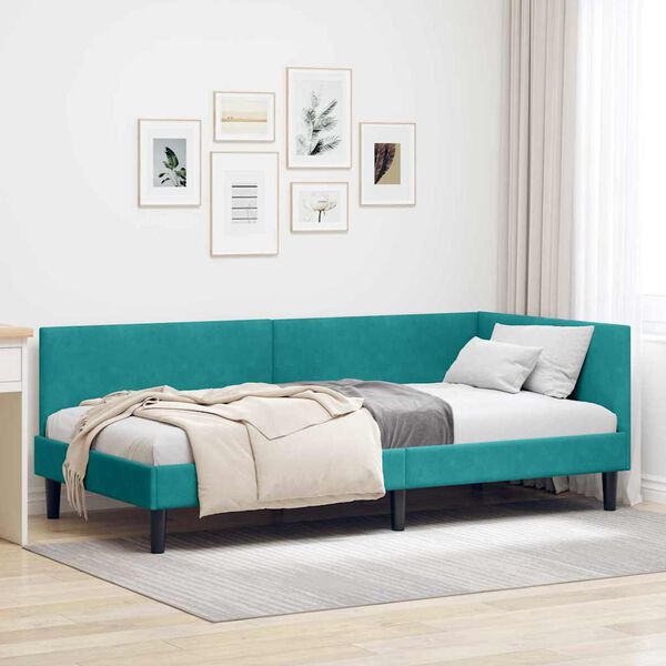 vidaXL Cadru de pat colțar cu headboard Turcoaz 80 cm x 200 cm Catifea