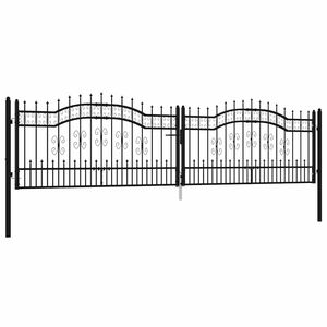 vidaXL Poartă de gard KAMPEN cu v&acirc;rf tip suliță, negru, 394,5x100 cm, oțel