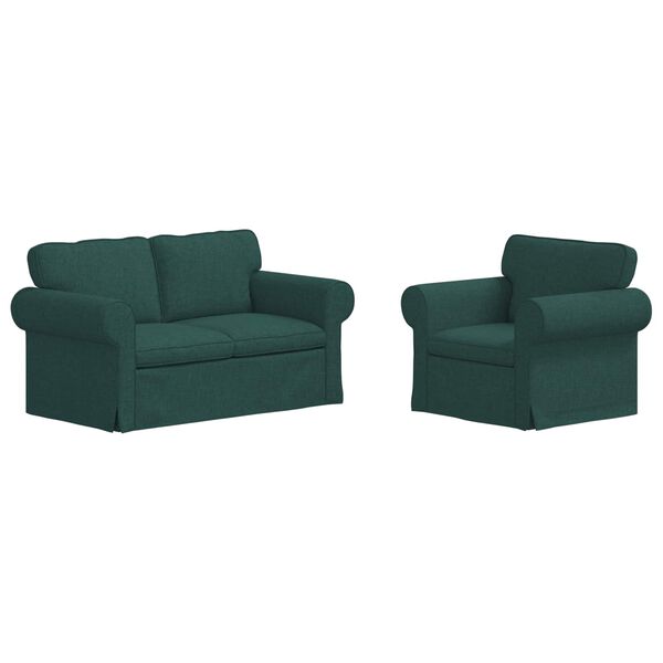 vidaXL Canapea 2 pcs Verde &icirc;nchis