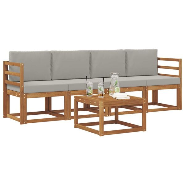 vidaXL Set de canapele de exterior 5 pcs Gri natural și deschis