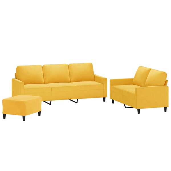 vidaXL Set de canapele cu perne, 3 piese, galben, catifea
