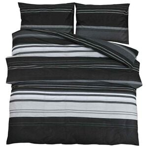 vidaXL Set cu husă de pilotă, dungi negre, 135x200 cm, bumbac