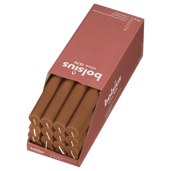 Bolsius Lum&acirc;nări de masă Shine, 16 buc., maro condimentat, 27 mm