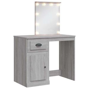 vidaXL Masă de toaletă cu LED-uri, gri sonoma, 90x42x132,5 cm