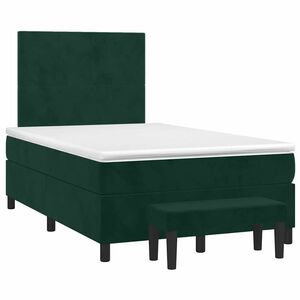 vidaXL Pat box spring cu saltea, verde &icirc;nchis, 120x190 cm, catifea