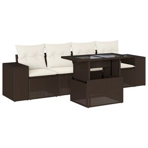 vidaXL Set canapele de grădină cu perne, 5 piese, maro, poliratan