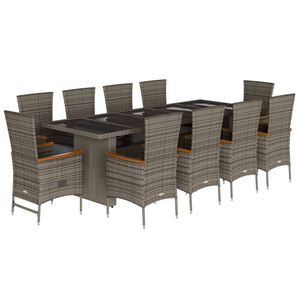 vidaXL Set mobilier de grădină cu perne, 11 piese, gri, poliratan