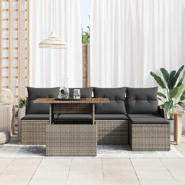 vidaXL Set de canapele pentru grădină 6 pcs Gri Rattan poli