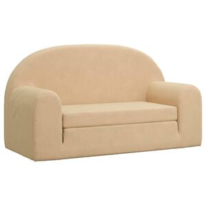 vidaXL Canapea extensibilă de copii cu 2 locuri, crem, pluș moale