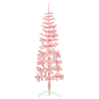 vidaXL Jumătate brad de Crăciun subțire cu suport, roz, 180 cm
