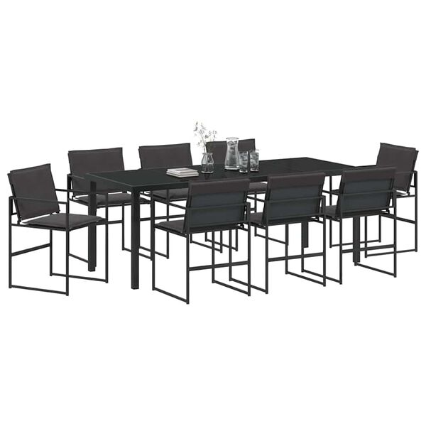 vidaXL Set de masă pentru grădină 9 pcs Negru