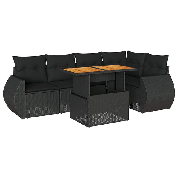 vidaXL Set mobilier de grădină cu perne, 6 piese, negru, poliratan