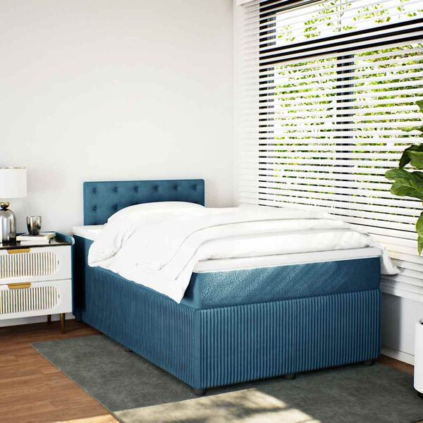 vidaXL Pat box spring cu saltea, albastru, 120x190 cm, catifea