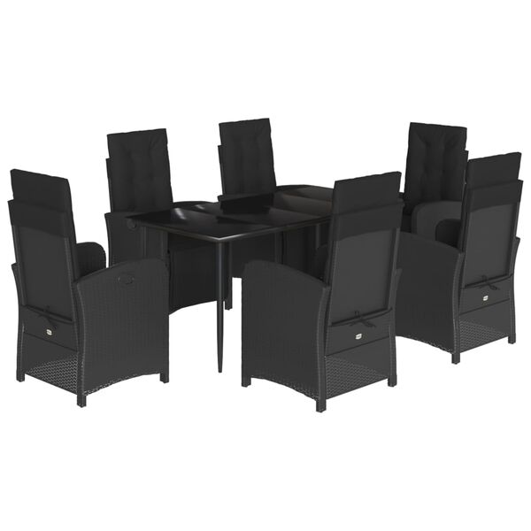 vidaXL Set mobilier de grădină cu perne, 7 piese, negru, poliratan