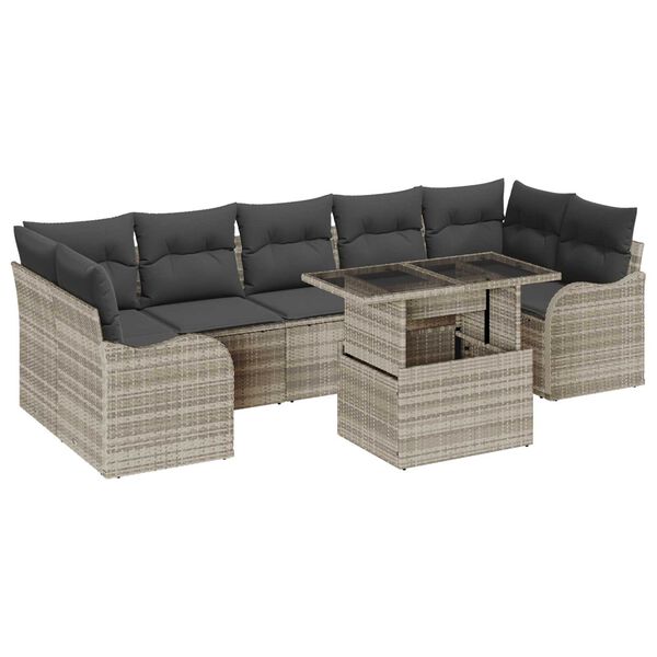 vidaXL Set de canapele pentru grădină 8 pcs Gri deschis Rattan poli