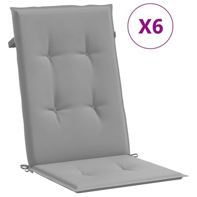 vidaXL Perne scaun cu spătar înalt, 6 buc., gri, 120x50x3 cm, textil