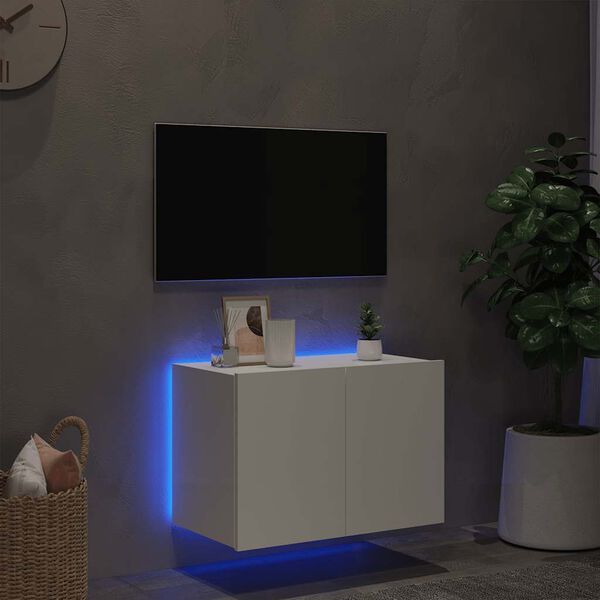 vidaXL Comodă TV de perete cu lumini LED, alb, 60x35x41 cm