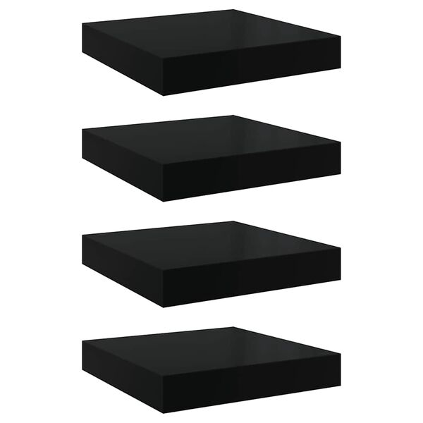 vidaXL Rafturi de perete 4 buc. negru extralucios 23x23,5x3,8 cm, MDF