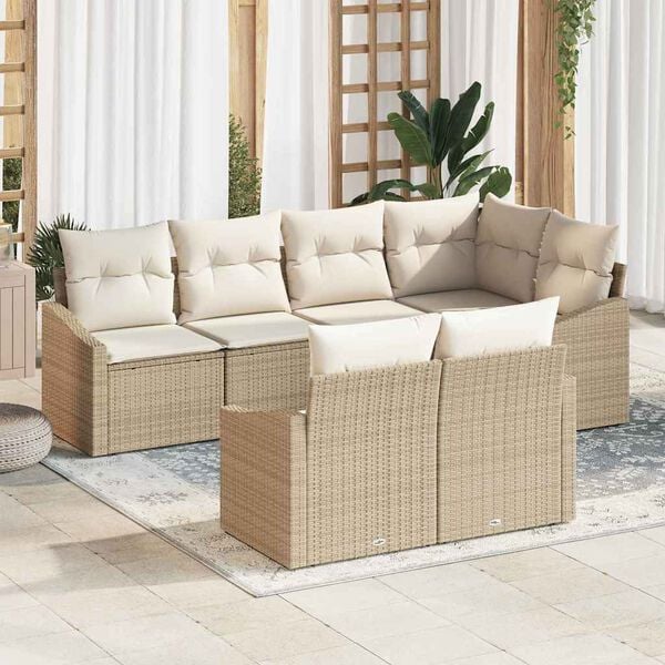 vidaXL Set de canapele pentru grădină 7 pcs Bej Rattan poli