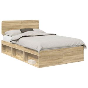 vidaXL Cadru de pat cu headboard Sonoma 120 x 200 cm Lemn de pin masiv