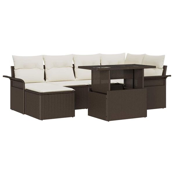 vidaXL Set de canapele pentru grădină cu pernă 7 pcs Maro Rattan poli