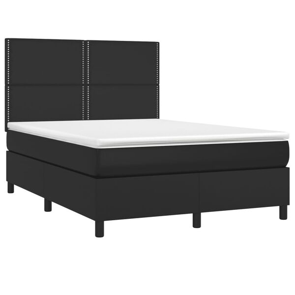 vidaXL Pat box spring cu saltea, negru, 140x200 cm, piele ecologică