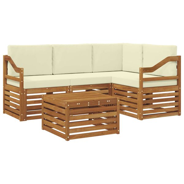 vidaXL Seturi de mobilier cu pernă 5 pcs Natural și Crem Lemn compozit