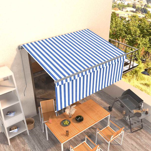 vidaXL Copertină retractabilă manual cu stor, albastru&alb, 3,5x2,5 m