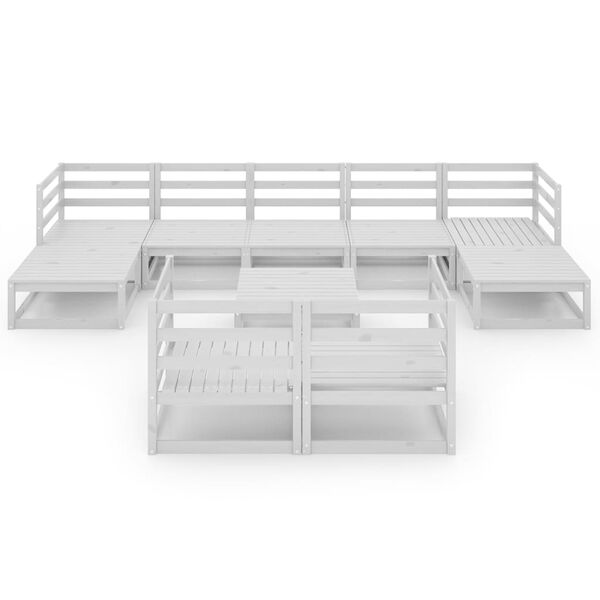 vidaXL Set mobilier de grădină, 10 piese, alb, lemn masiv de pin