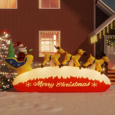 vidaXL Decorațiune gonflabilă cu Moș Crăciun și reni, LED-uri, 145 cm