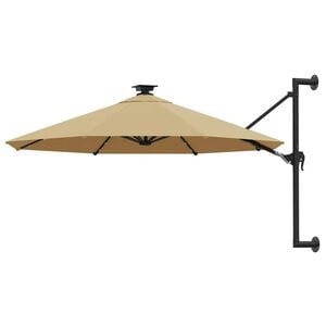 vidaXL Umbrelă de soare montată pe perete cu LED-uri, taupe, 300 cm