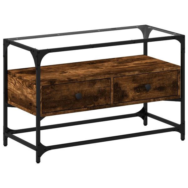 vidaXL Dulap TV blat sticlă stejar fumuriu 80x35x51 cm lemn prelucrat