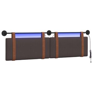 vidaXL Tăblie de pat suspendată Cu lumină LED Maro &icirc;nchis PU antic