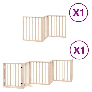 vidaXL Poartă de c&acirc;ini pliabilă cu ușă, 9 panouri, 450 cm, lemn plop