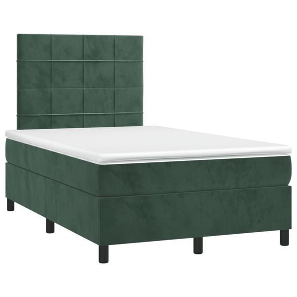 vidaXL Pat box spring cu saltea, verde &icirc;nchis, 120x190 cm, catifea