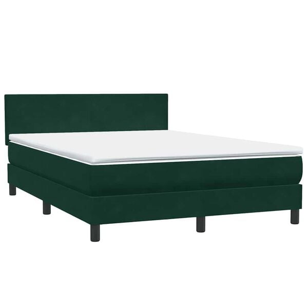 vidaXL Pat box spring cu saltea, verde &icirc;nchis, 160x220 cm, catifea