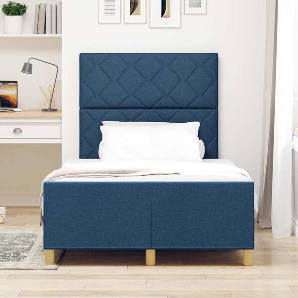 vidaXL Cadru de pat cu headboard albastru 120 x 190 cm țesătură