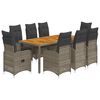 vidaXL Set bistro de grădină cu perne, 9 piese, gri, poliratan