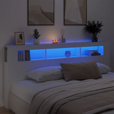 vidaXL Tăblie de pat cu LED, alb, 220x18,5x103,5 cm, lemn