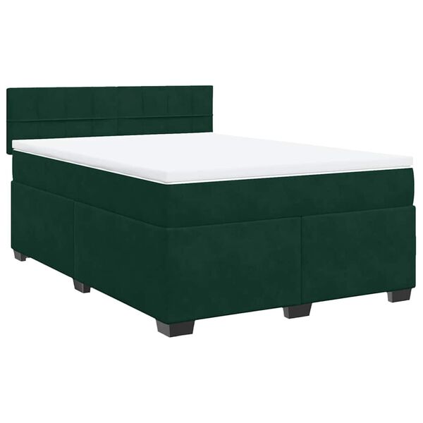 vidaXL Pat box spring cu saltea, verde &icirc;nchis, 140x200 cm, catifea