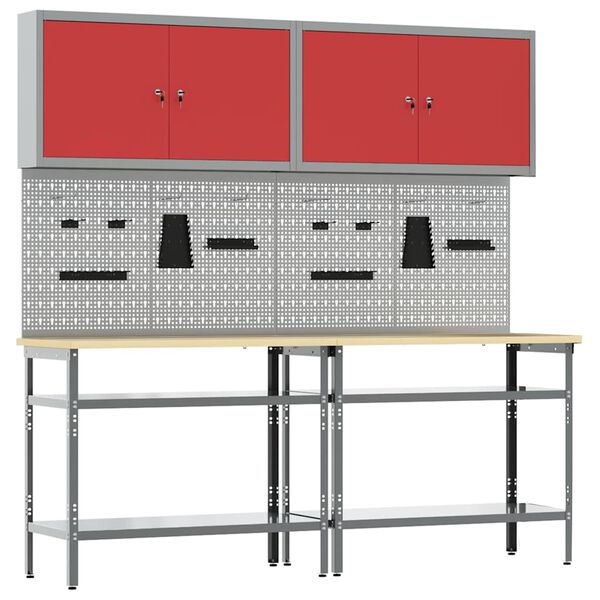 vidaXL Set banc de lucru cu raft 8 pcs Gri 200 x 55 x 200 cm Oțel