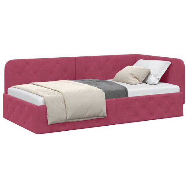 vidaXL Cadru de pat colțar cu headboard Roșu Vin 90 x 190 cm Catifea