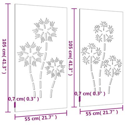 vidaXL Decor perete grădină 2 buc. 105x55 cm design flori oțel Corten