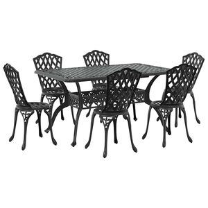 vidaXL Set de masă pentru grădină 7 pcs Negru Aluminiu