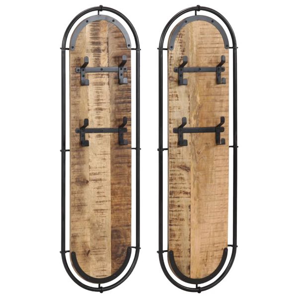 vidaXL Cuier haine de perete cu 4 c&acirc;rlige, 2 buc., lemn masiv mango